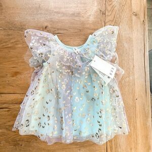 NWT! HUXBABY Unicorn Butterfly Wing Flutter Sleeve Dress Size 3-6M